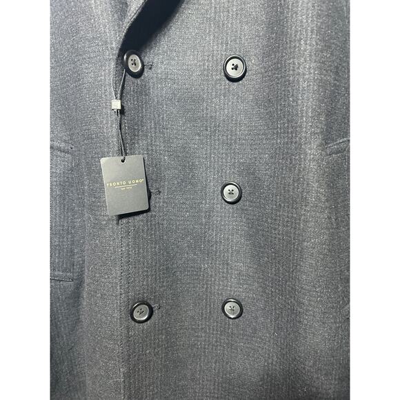 Pronto Uomo Coat 2XL TALL Charcoal Gray Plaid Wool Blend NEW Double Breasted Pea - Picture 3 of 11